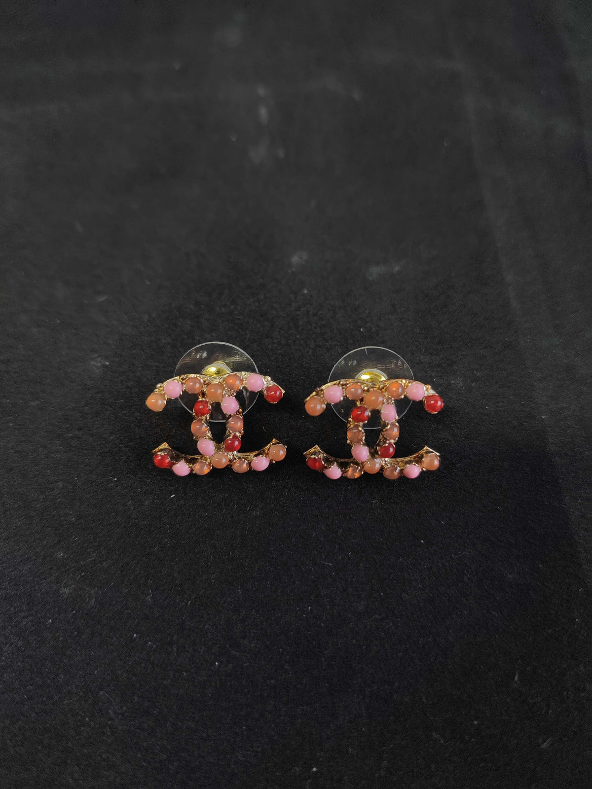 Chanel - Other - Gold-tone metal with pink, orange and red faux pearl-like embellishments. - Multicolour
