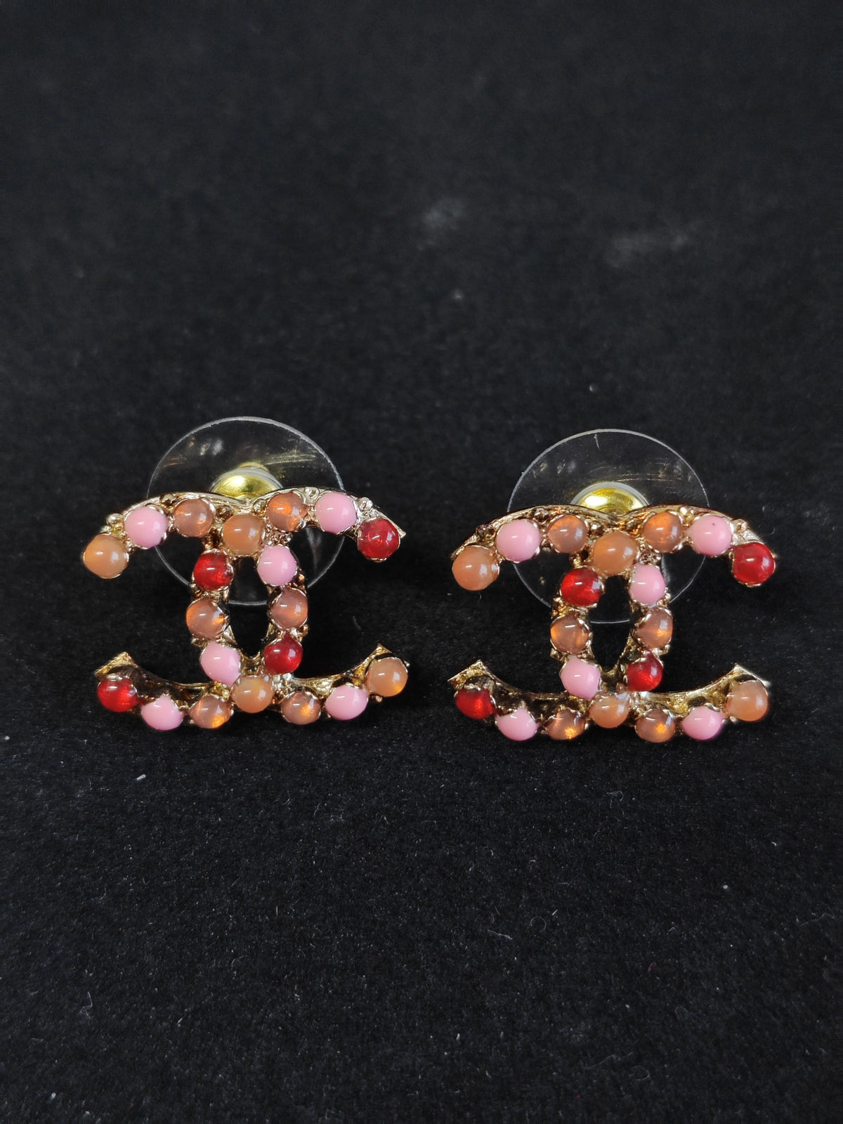 Chanel - Other - Gold-tone metal with pink, orange and red faux pearl-like embellishments. - Multicolour