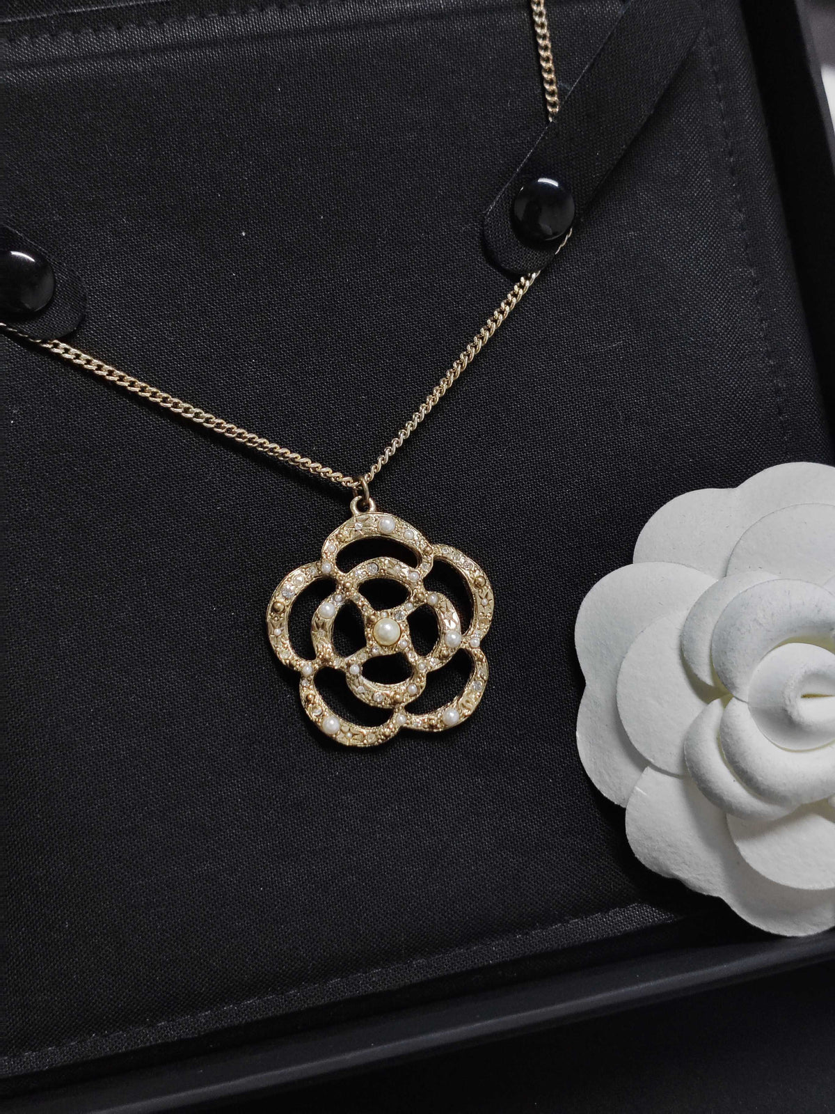 Chanel - Other - Gold-tone metal with rhinestone and imitation pearl embellishments - Gold