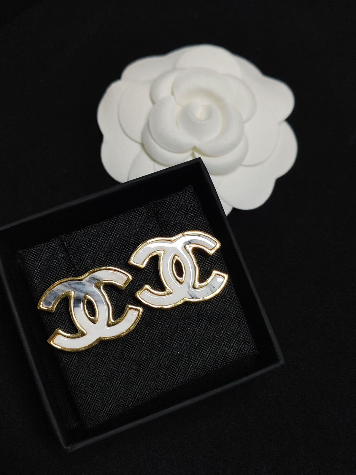 Chanel - Other - Gold-tone metal with white and blue marbled decorative detailing; exact composition unspecified. - Multicolour