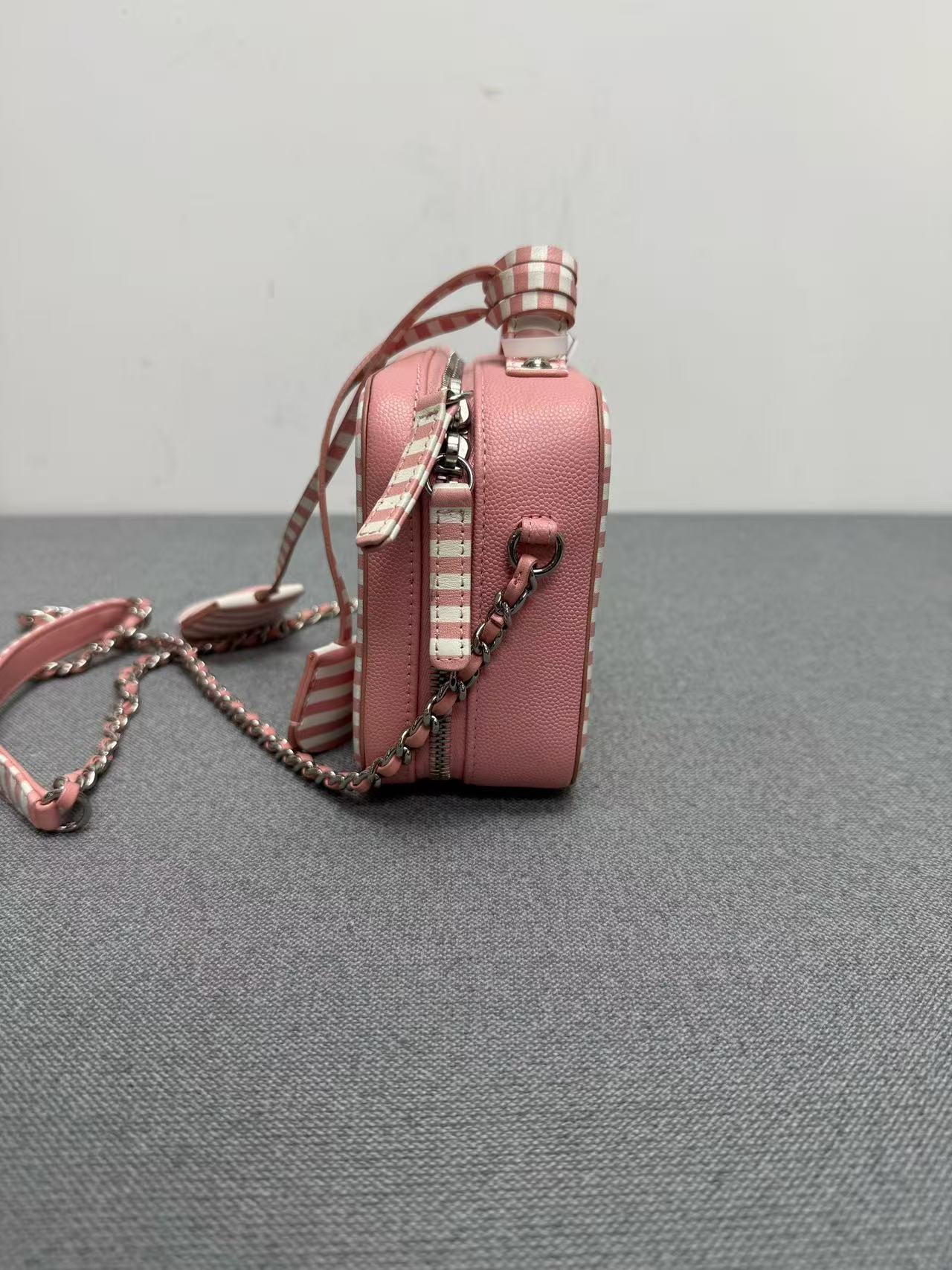 Chanel - Other - Grained leather - Pink with White Stripes - (mini)