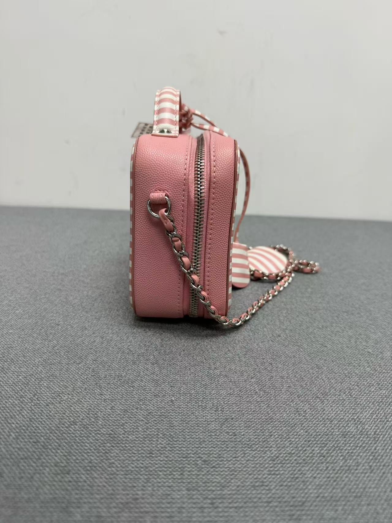 Chanel - Other - Grained leather - Pink with White Stripes - (mini)