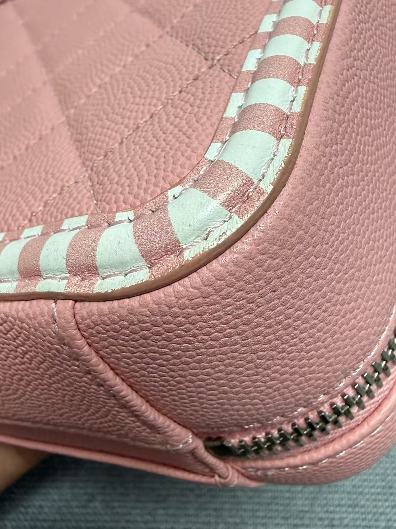 Chanel - Other - Grained leather - Pink with White Stripes - (mini)