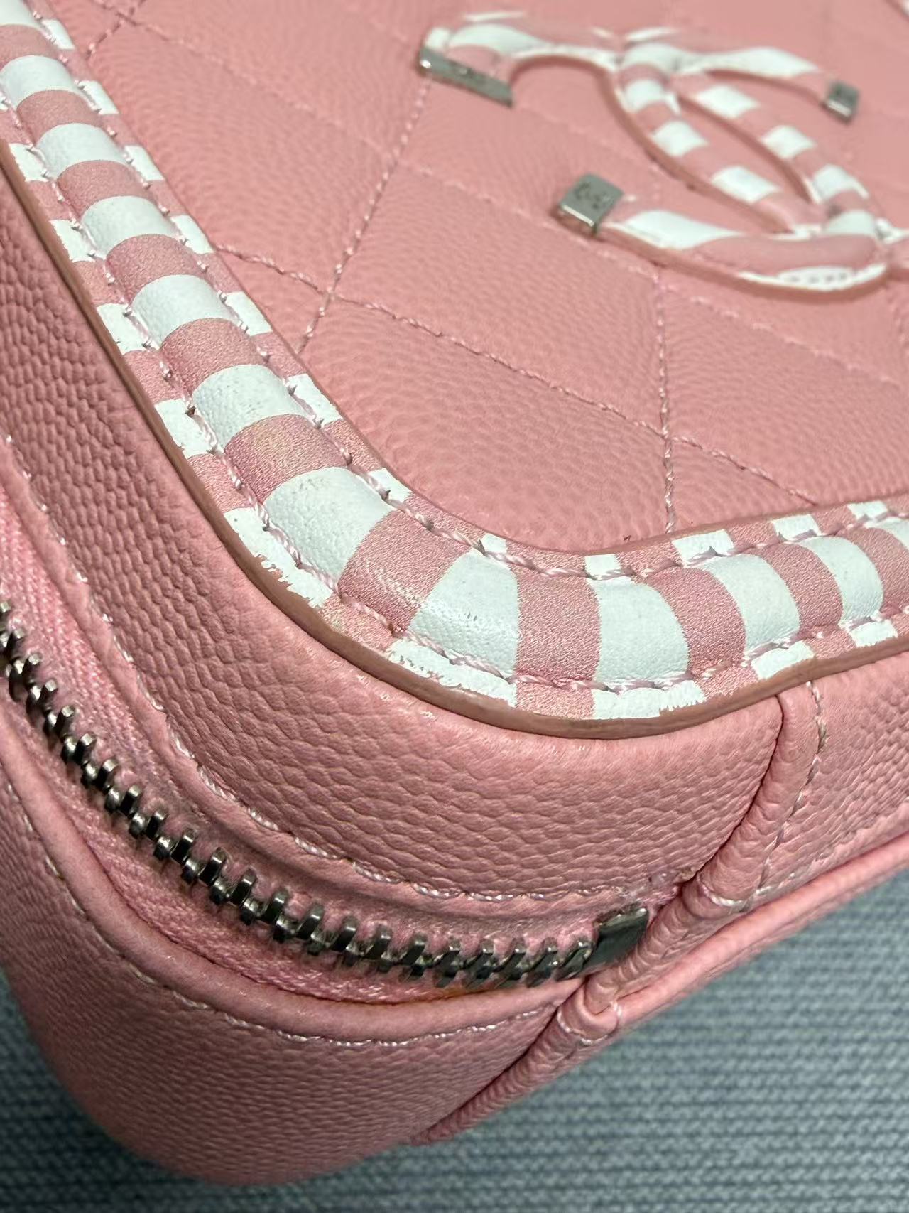 Chanel - Other - Grained leather - Pink with White Stripes - (mini)