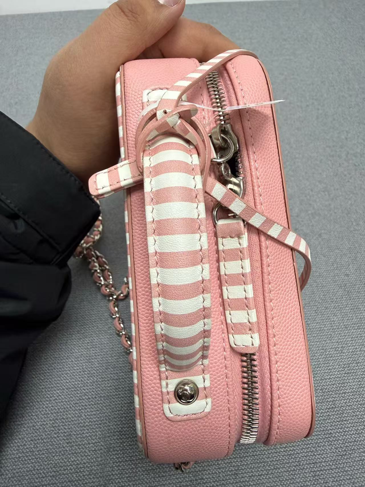 Chanel - Other - Grained leather - Pink with White Stripes - (mini)