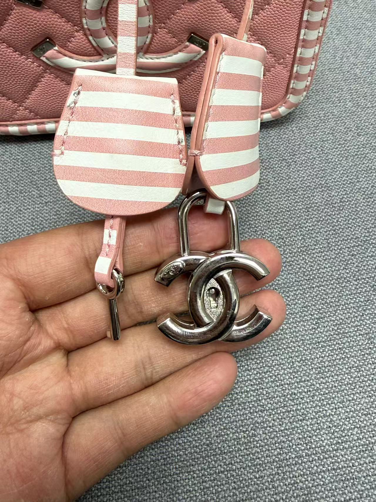 Chanel - Other - Grained leather - Pink with White Stripes - (mini)