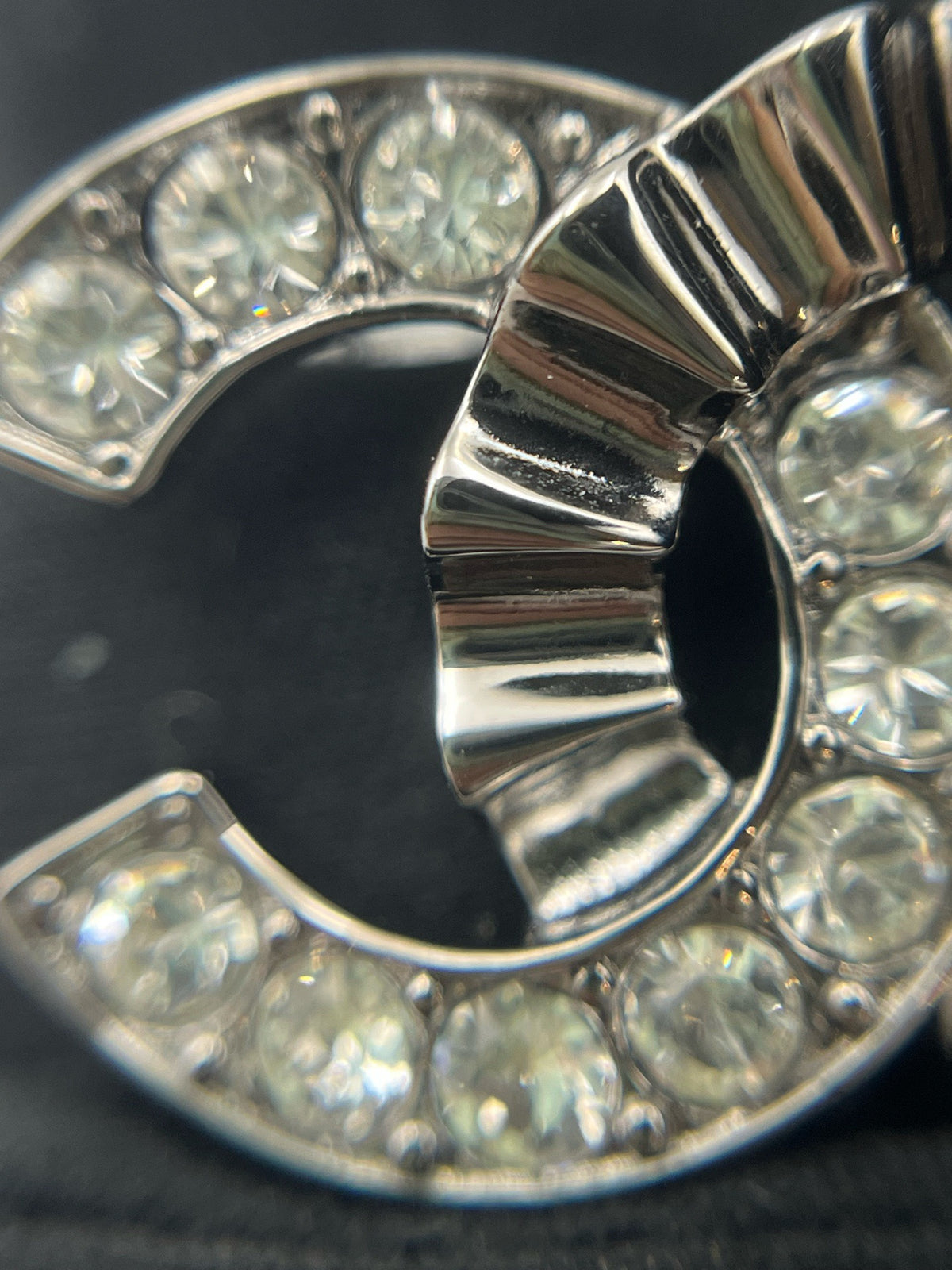 Chanel - Other - Gunmetal-tone metal with clear glass crystals. - Grey