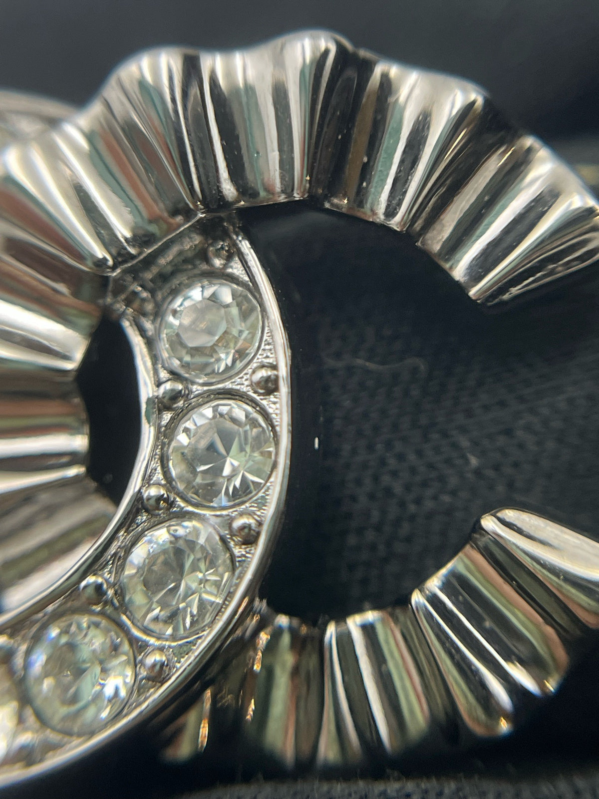 Chanel - Other - Gunmetal-tone metal with clear glass crystals. - Grey