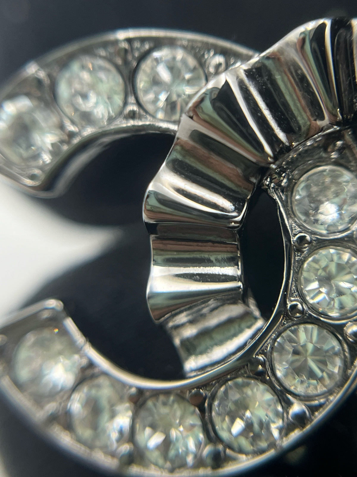 Chanel - Other - Gunmetal-tone metal with clear glass crystals. - Grey