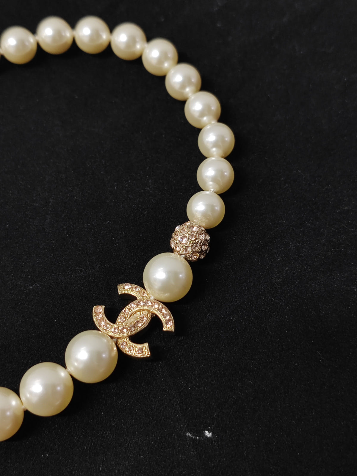 Chanel - Other - Imitation pearls with gold-tone metal and crystal embellishments. - Beige