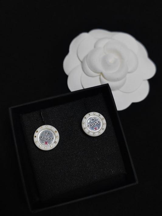 Chanel - Other - Metal with white resin and rhinestone accents; exact metal composition unspecified. - White
