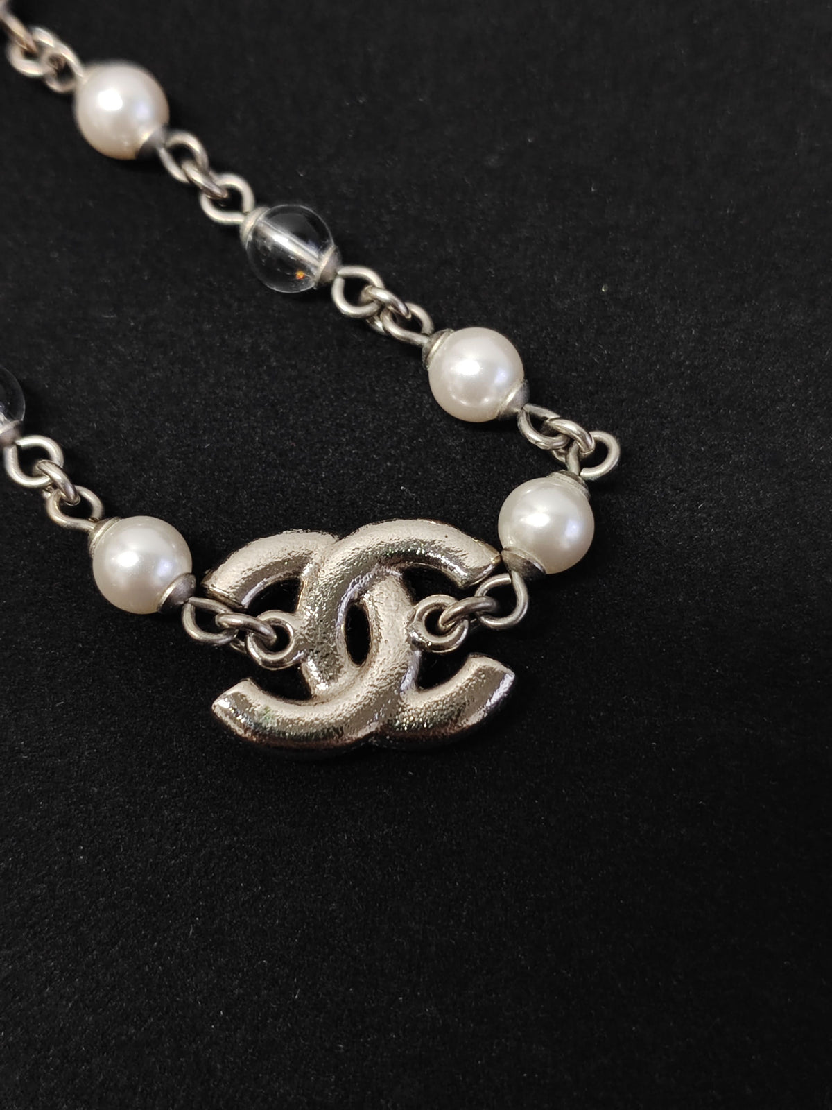 Chanel - Other - Silver-tone base metal with imitation pearls and clear rhinestones. - Silver