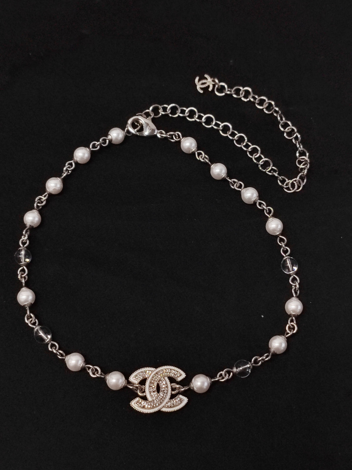 Chanel - Other - Silver-tone base metal with imitation pearls and clear rhinestones. - Silver