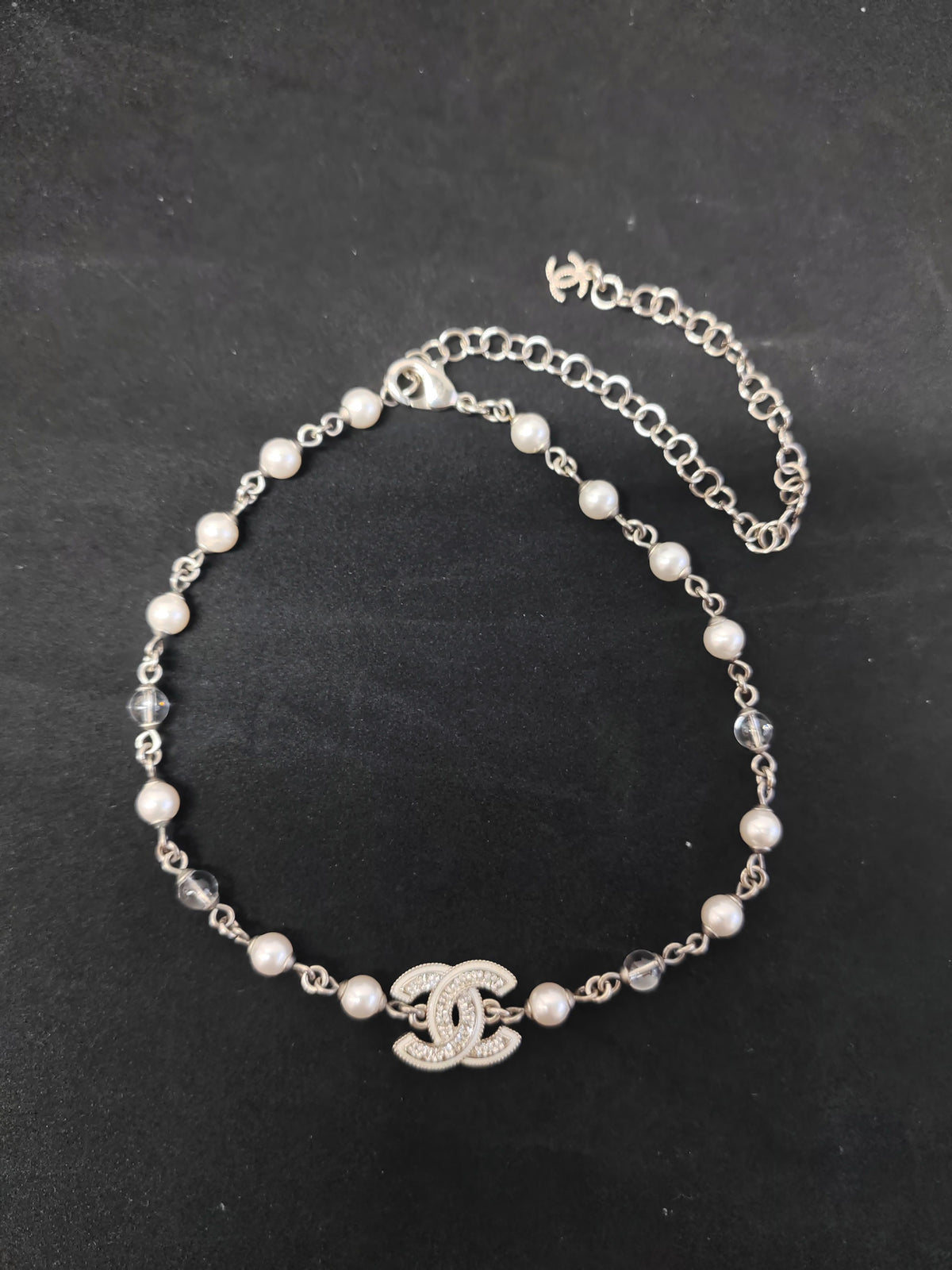 Chanel - Other - Silver-tone base metal with imitation pearls and clear rhinestones. - Silver