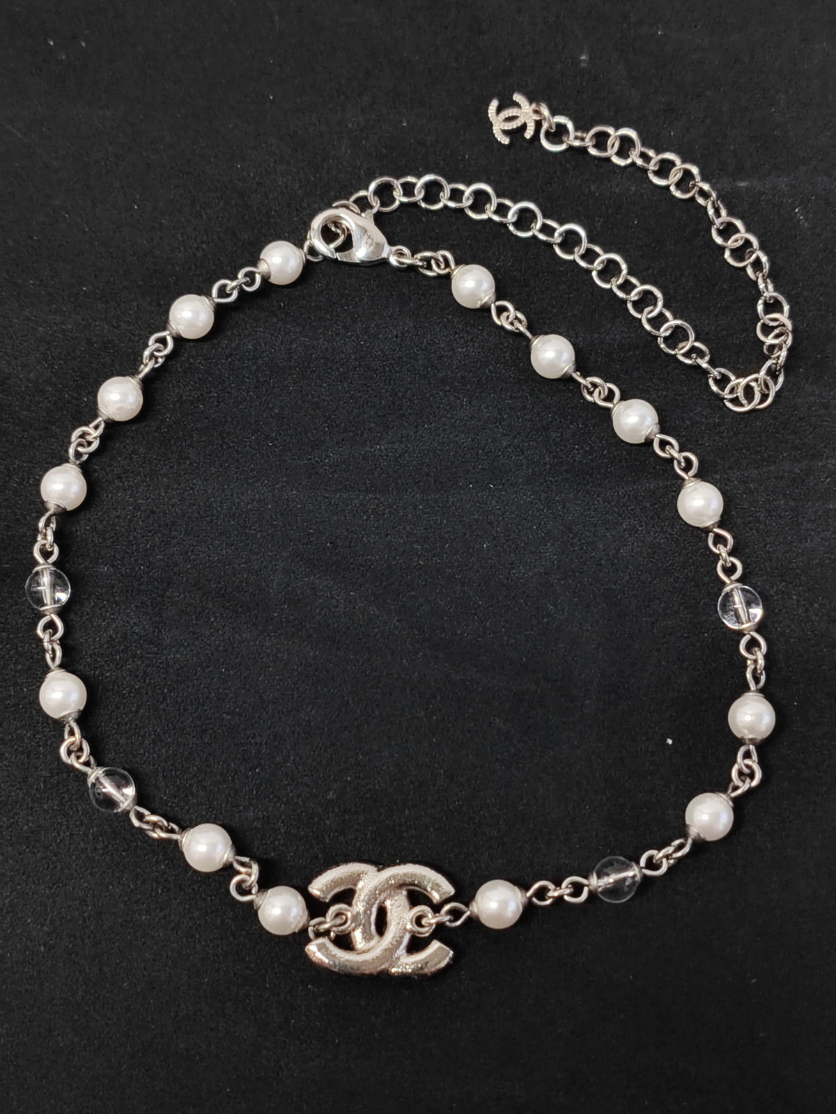 Chanel - Other - Silver-tone base metal with imitation pearls and clear rhinestones. - Silver