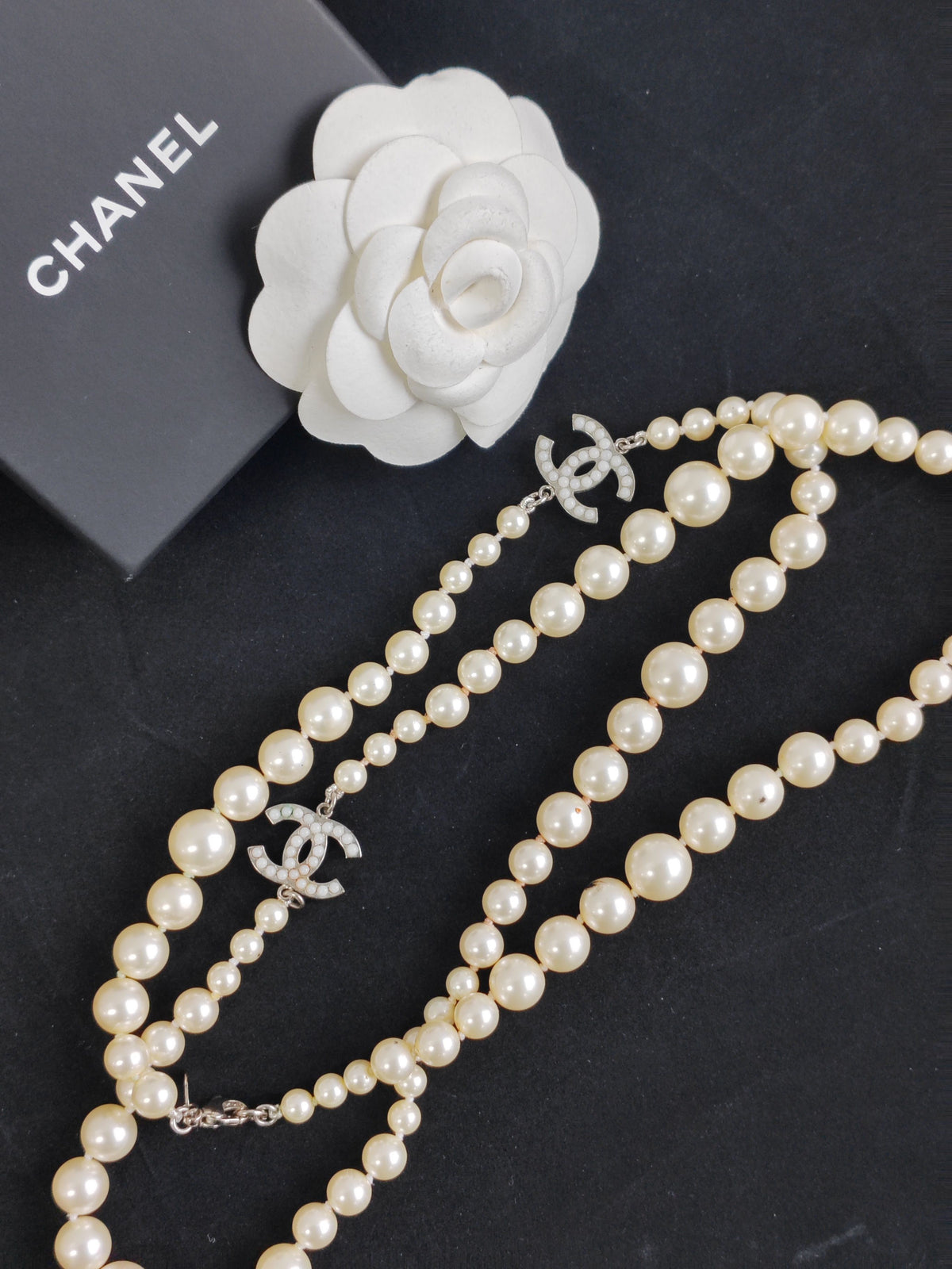 Chanel - Other - Silver-tone metal alloy with glass or resin faux pearls. - White