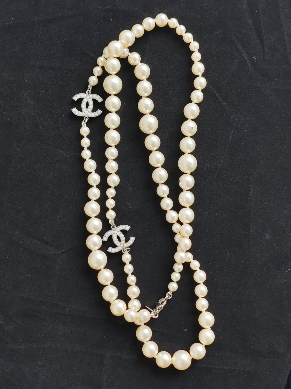Chanel - Other - Silver-tone metal alloy with glass or resin faux pearls. - White