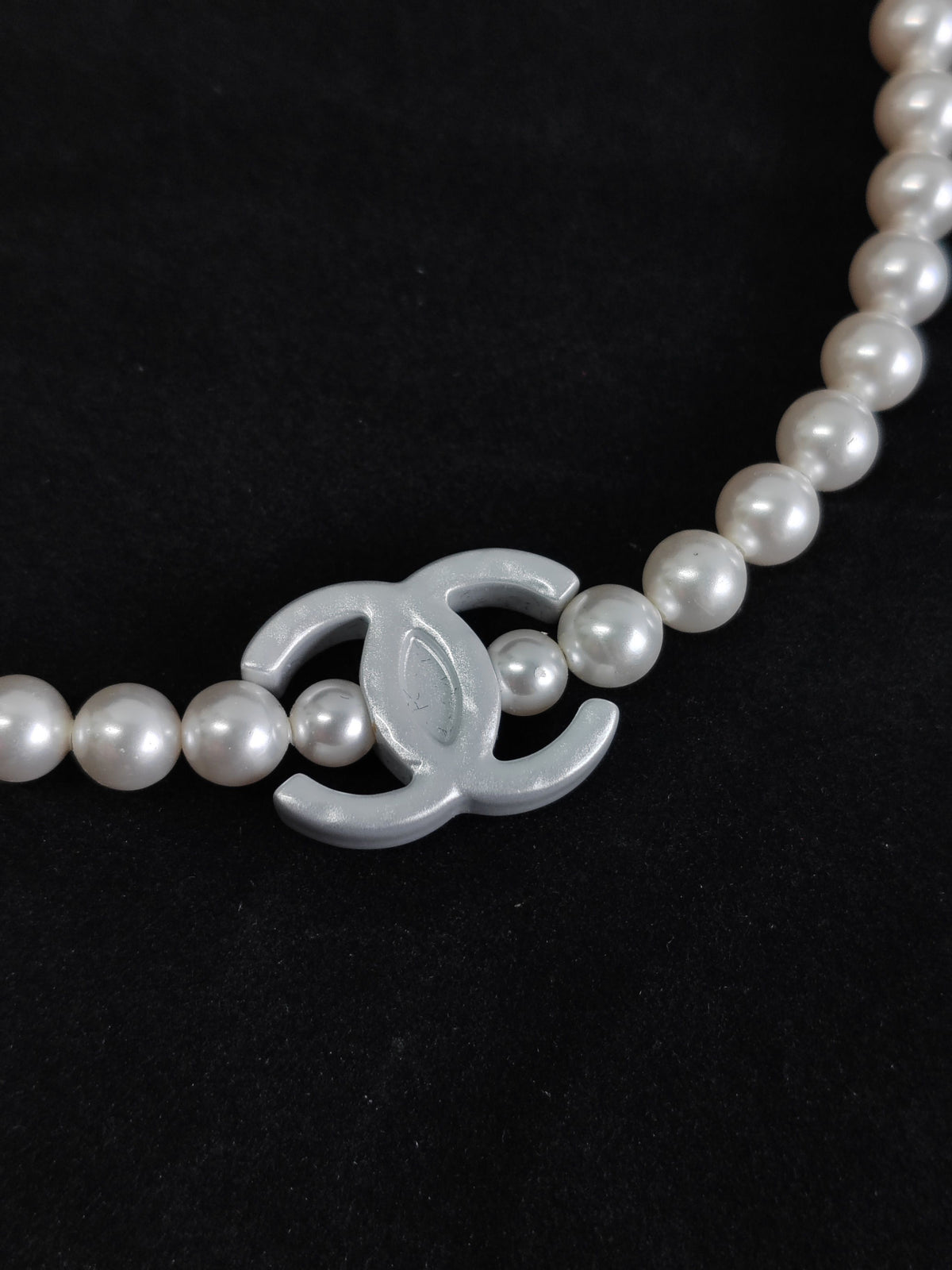 Chanel - Other - Silver-tone metal chain and hardware with white imitation pearl beads. - White