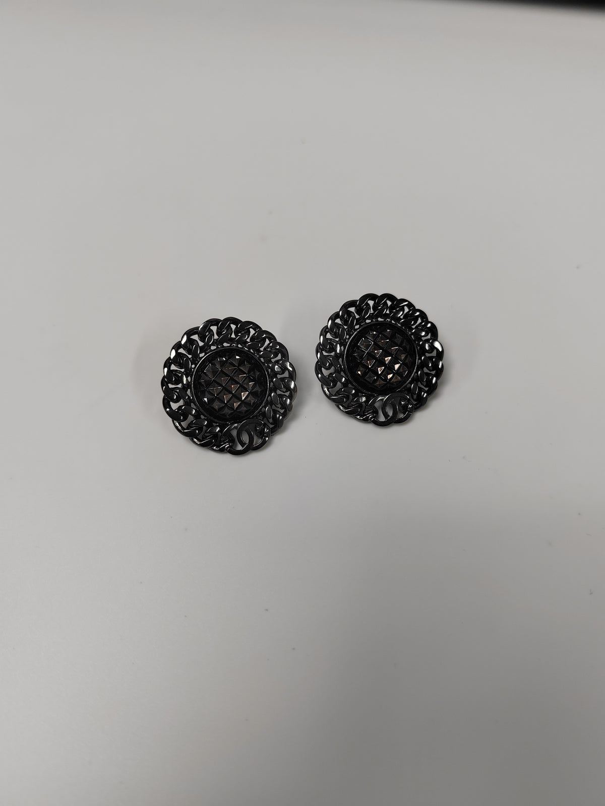 Chanel - Other - Silver-tone metal with black faceted decorative inserts; exact insert composition is unknown. - Black