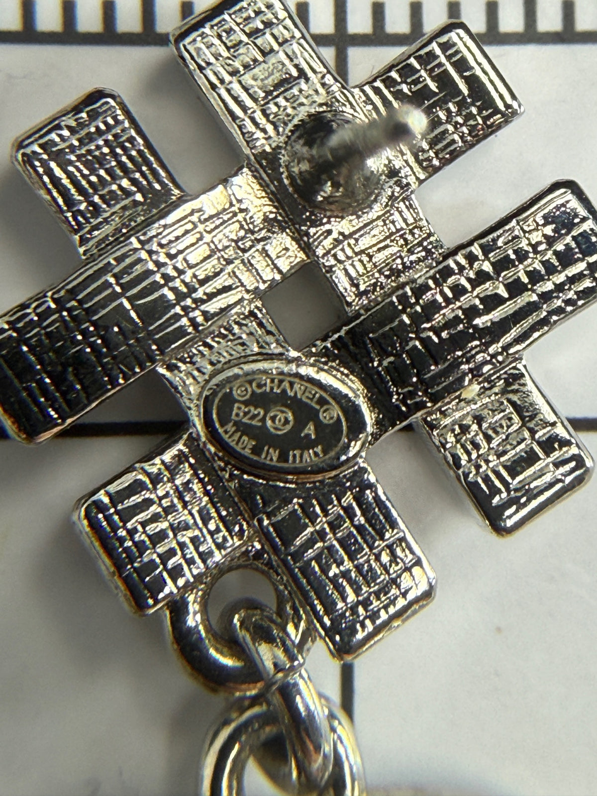 Chanel - Other - Silver-tone metal with clear and black rhinestone embellishments. - Silver