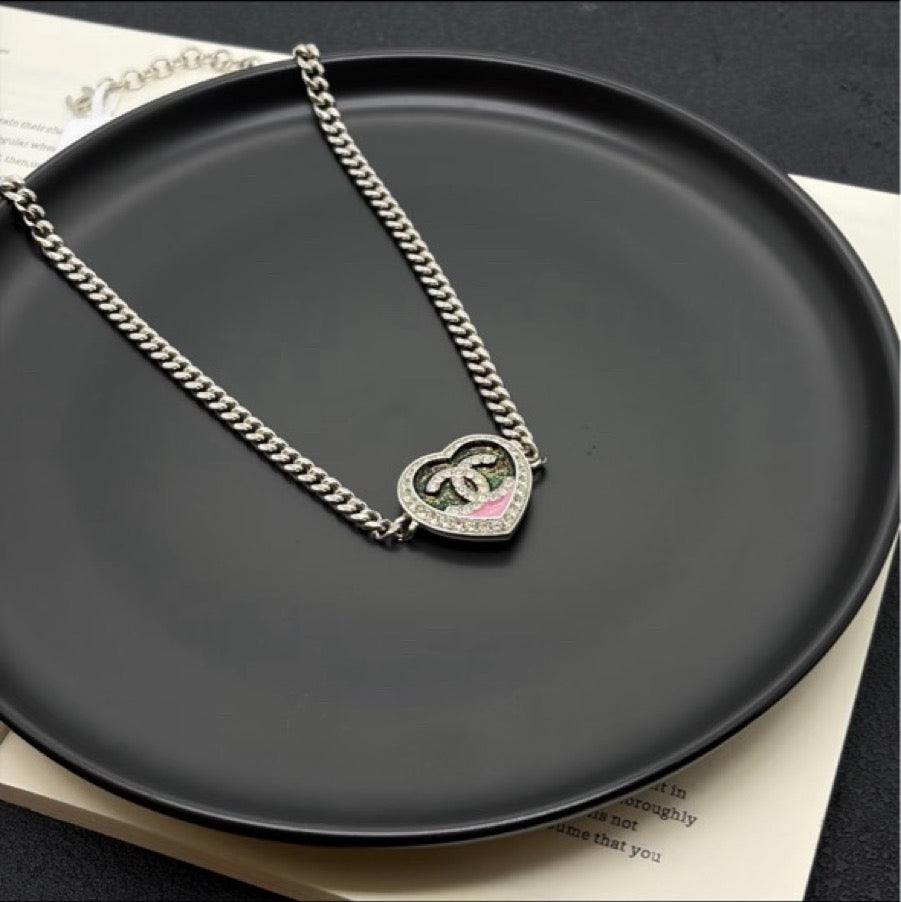 Chanel - Other - Silver-tone metal with clear crystal embellishments and pink enamel. - Silver - (31+7)