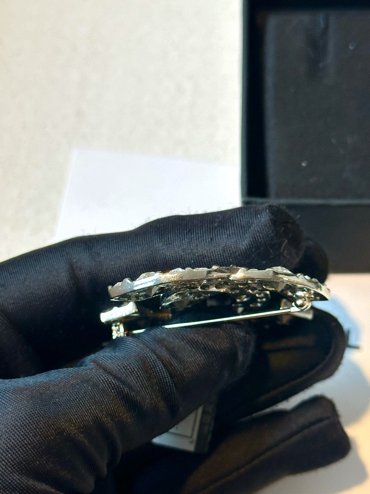 Chanel - Other - Silver-tone metal with clear glass crystals. - Silver