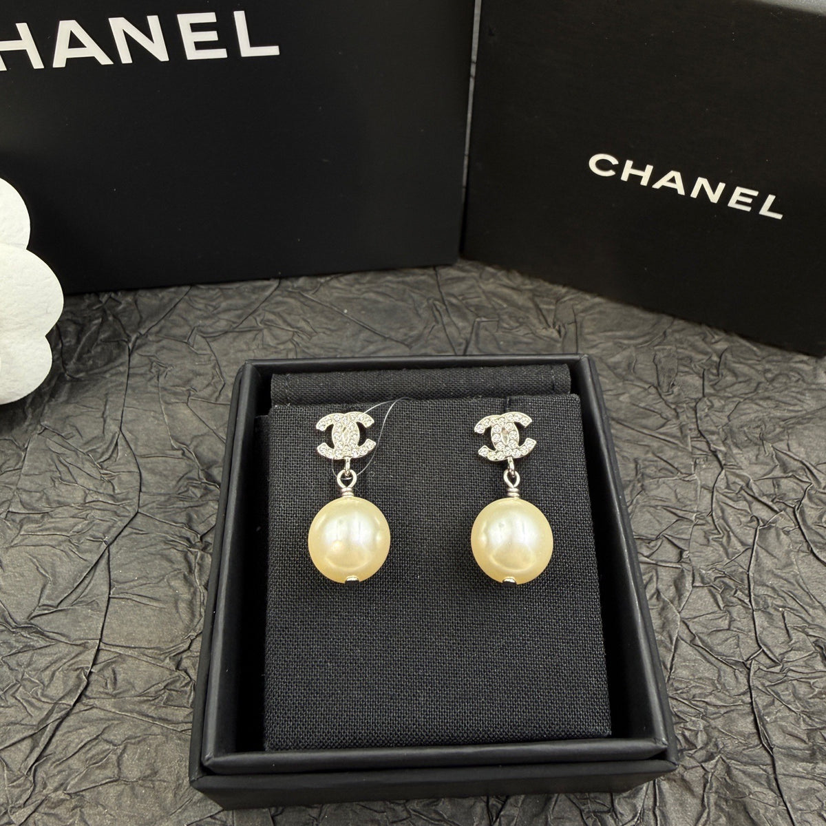Chanel - Other - Silver-tone metal with crystal embellishments and faux pearl drops - Silver