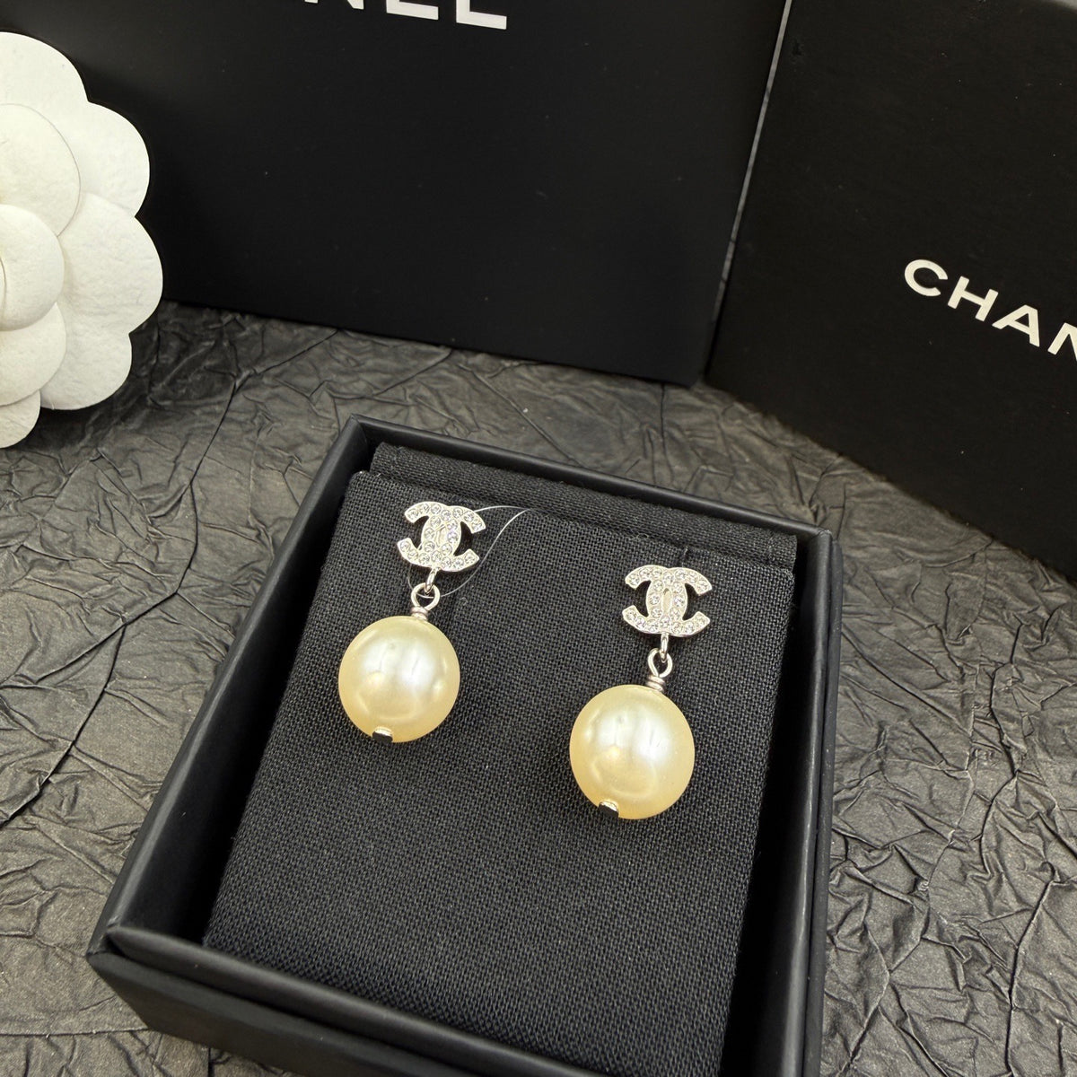 Chanel - Other - Silver-tone metal with crystal embellishments and faux pearl drops - Silver