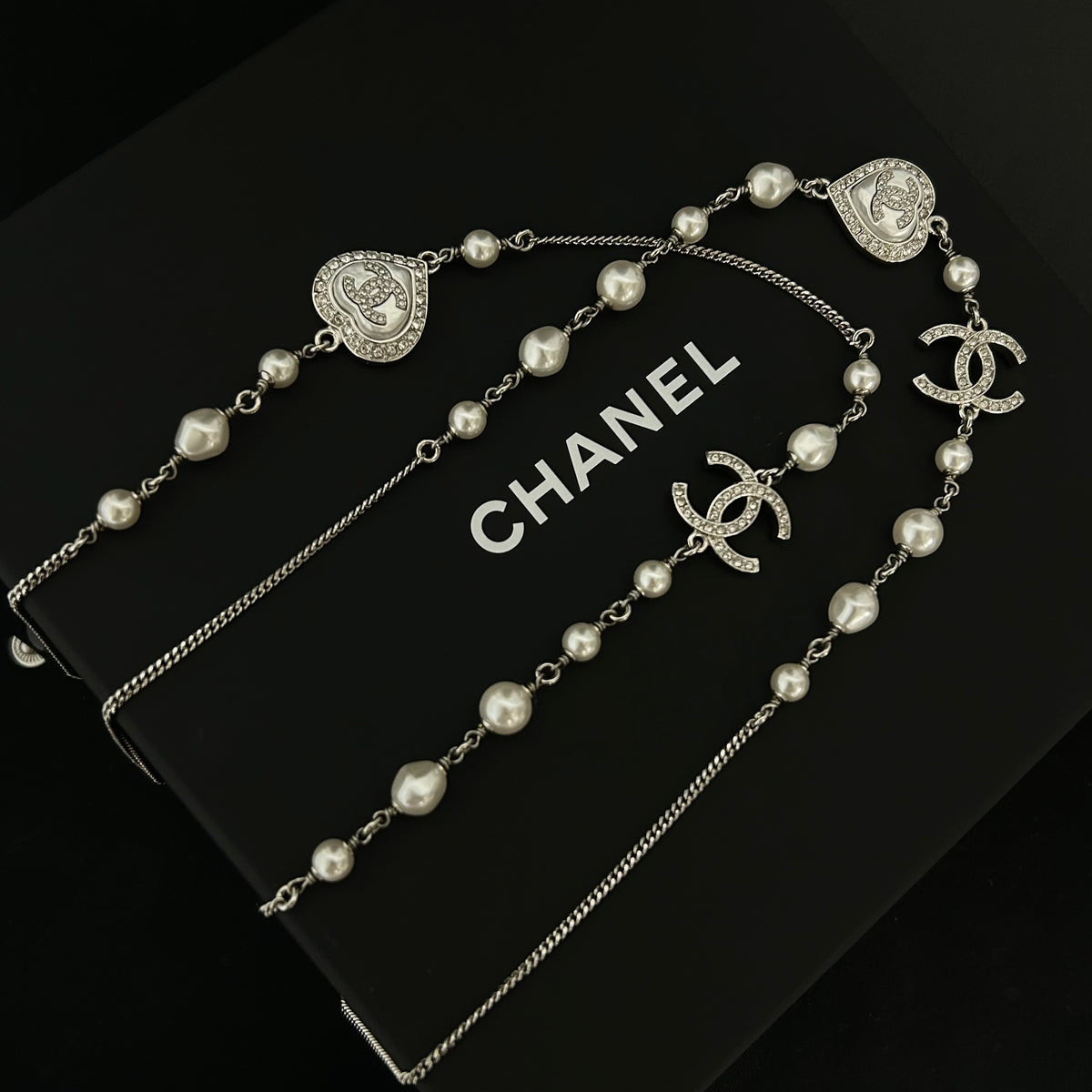Chanel - Other - Silver-tone metal with faux pearls and crystal accents. - Silver