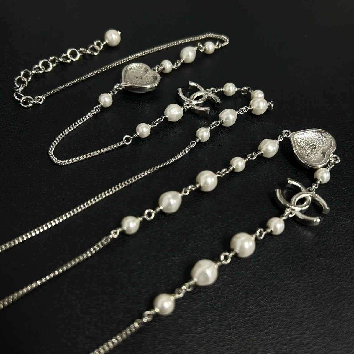 Chanel - Other - Silver-tone metal with faux pearls and crystal accents. - Silver