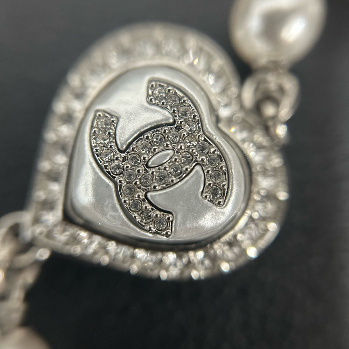 Chanel - Other - Silver-tone metal with faux pearls and crystal accents. - Silver