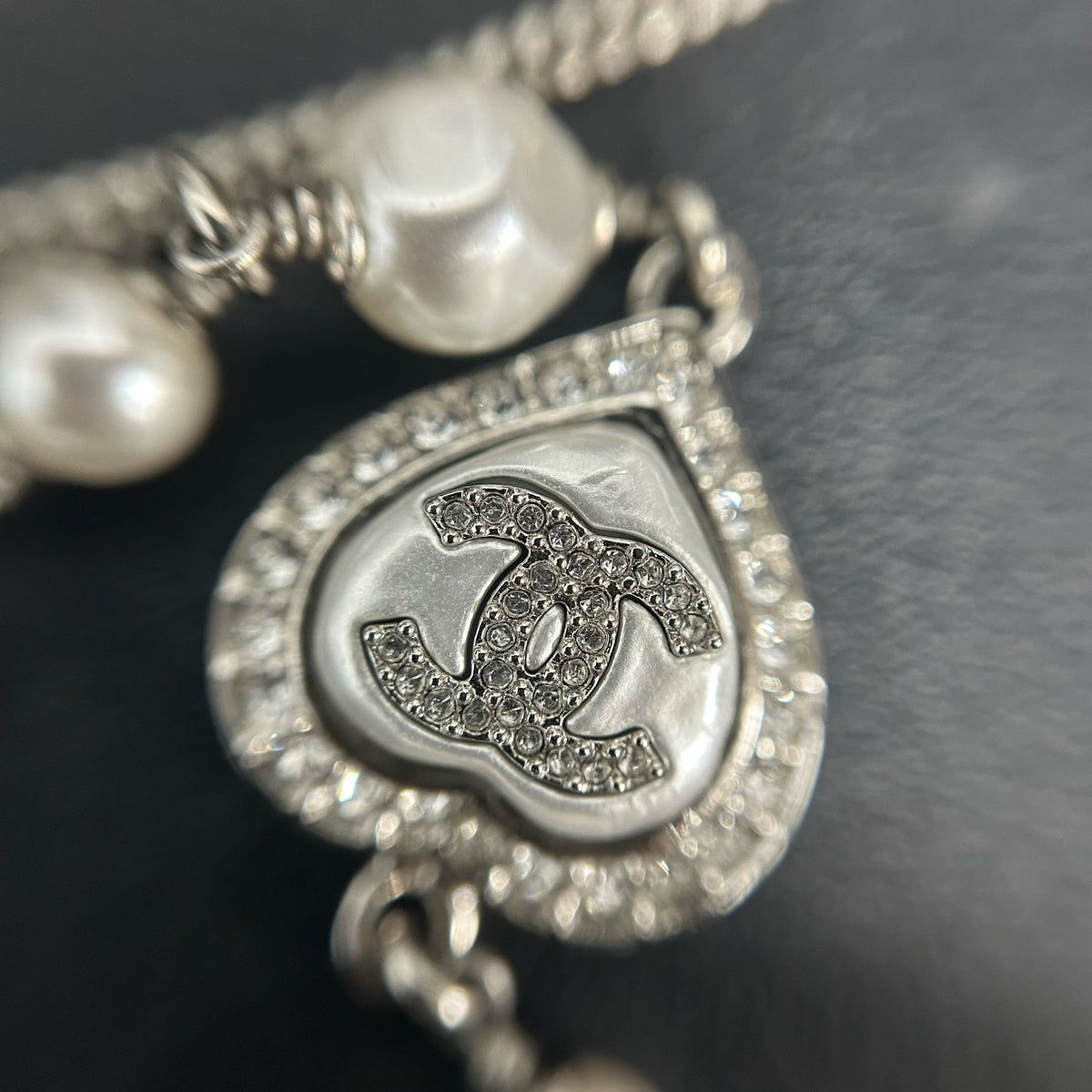 Chanel - Other - Silver-tone metal with faux pearls and crystal accents. - Silver