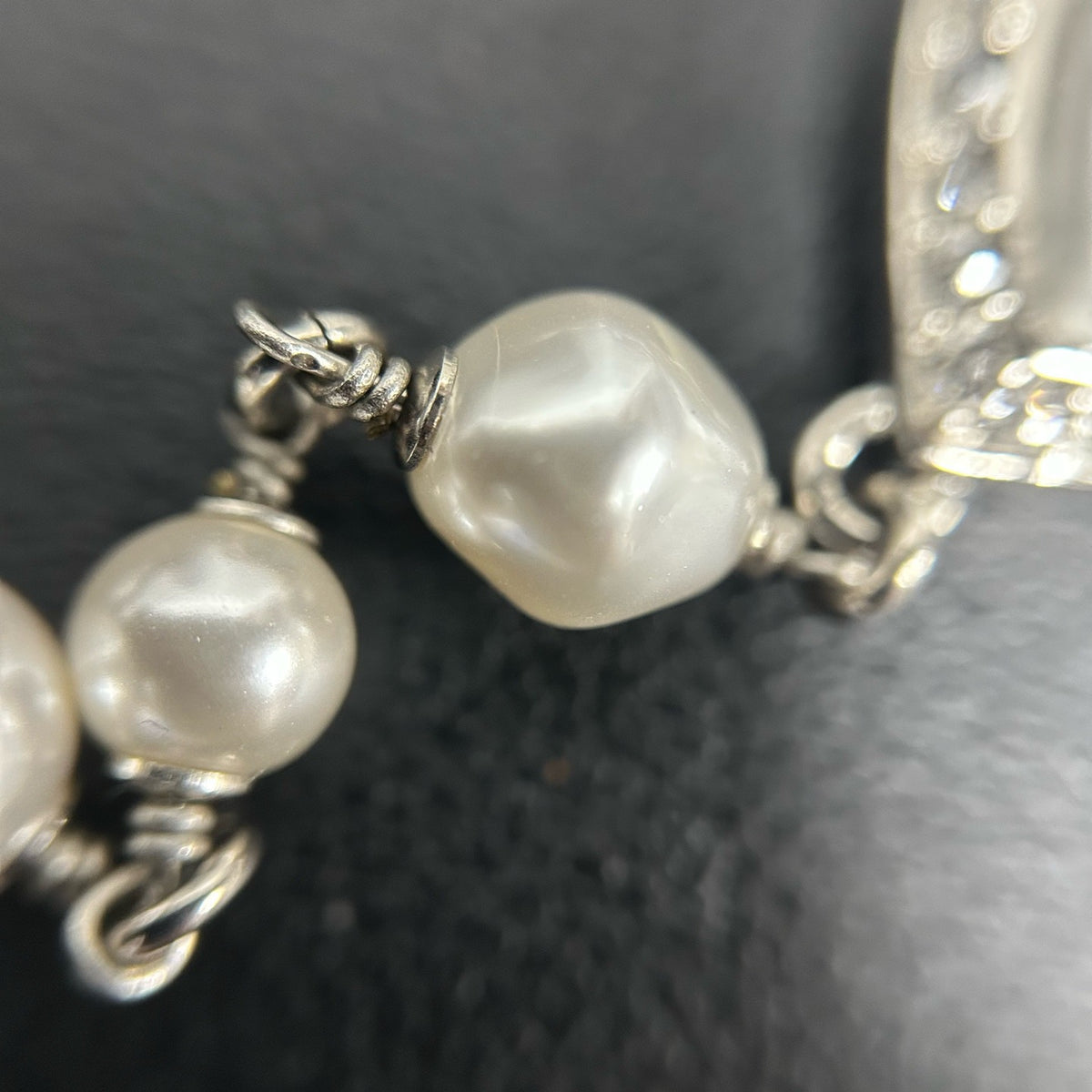Chanel - Other - Silver-tone metal with faux pearls and crystal accents. - Silver