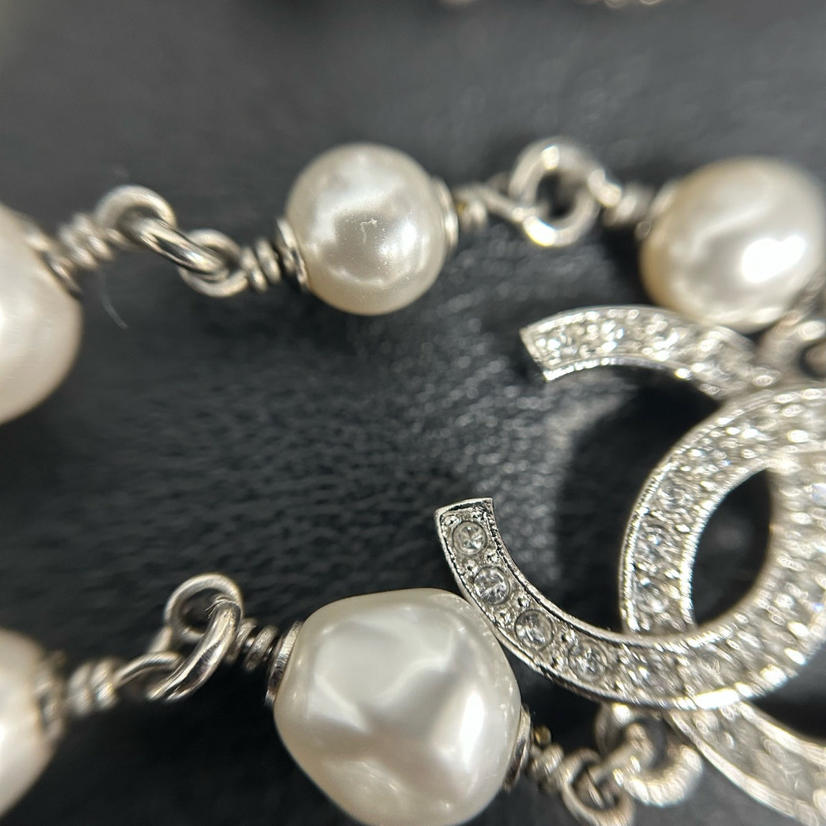 Chanel - Other - Silver-tone metal with faux pearls and crystal accents. - Silver
