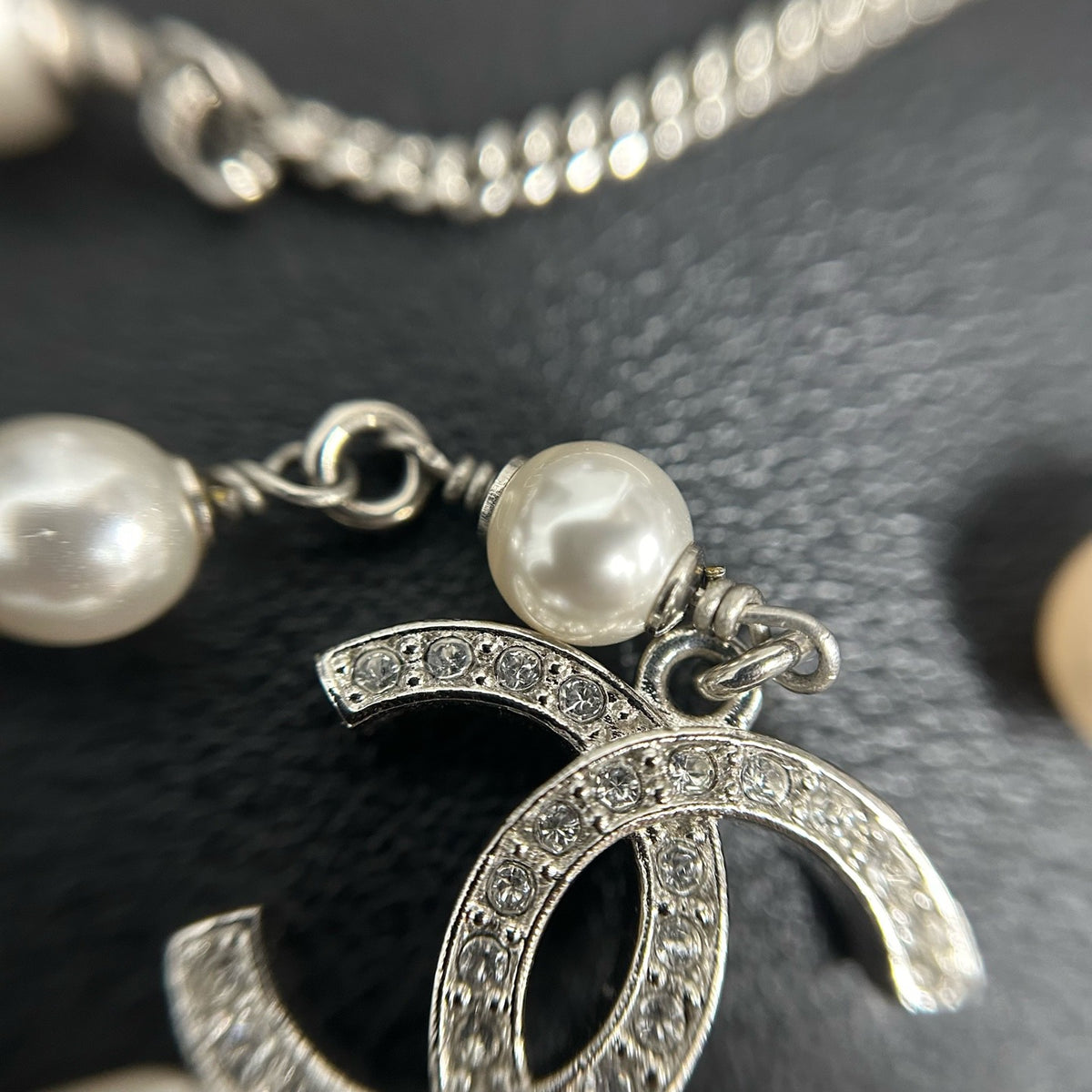 Chanel - Other - Silver-tone metal with faux pearls and crystal accents. - Silver