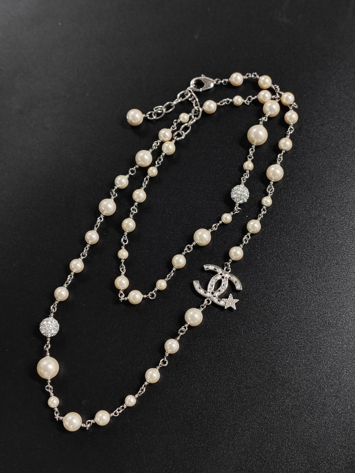 Chanel - Other - Silver-tone metal with imitation pearls and rhinestone accents. - White