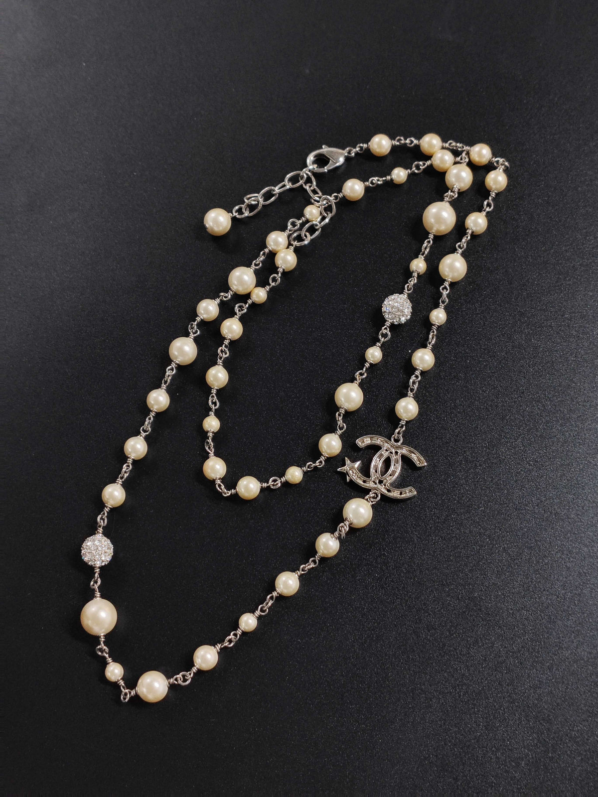 Chanel - Other - Silver-tone metal with imitation pearls and rhinestone accents. - White