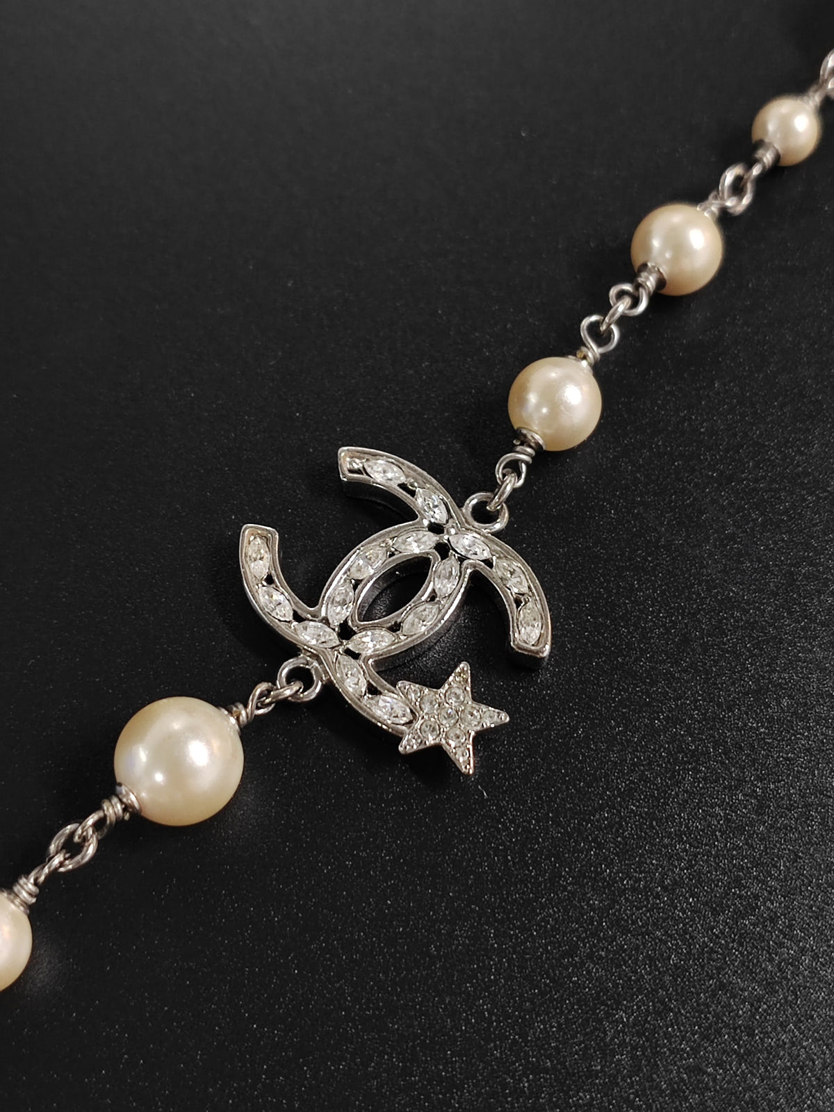 Chanel - Other - Silver-tone metal with imitation pearls and rhinestone accents. - White