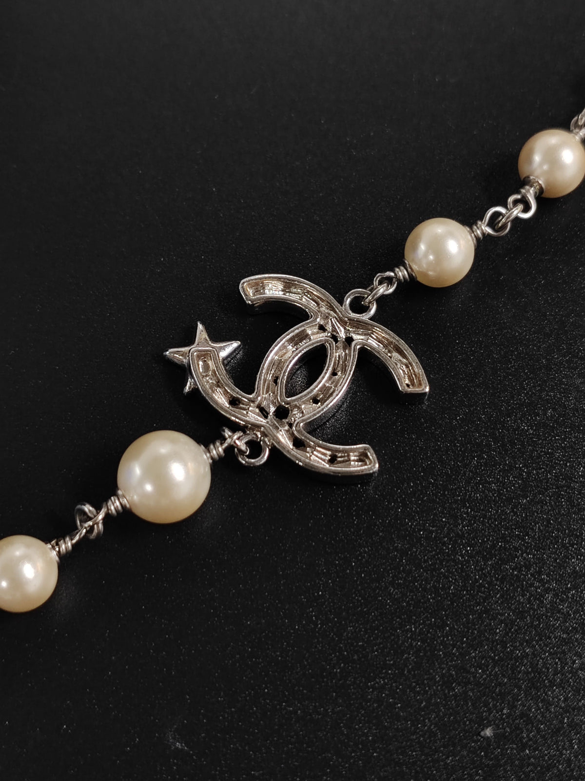 Chanel - Other - Silver-tone metal with imitation pearls and rhinestone accents. - White