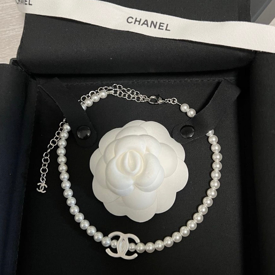 Chanel - Other - Silver-tone metal with imitation pearls; exact composition is unconfirmed. - White - (30 cm + 10 cm)