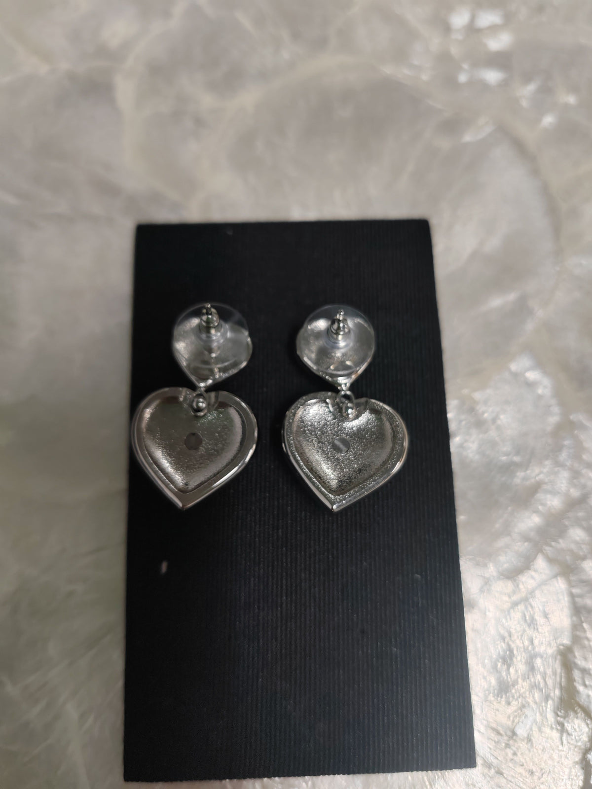Chanel - Other - Silver-tone metal with pearl-style heart inlays and rhinestone embellishments. - Silver