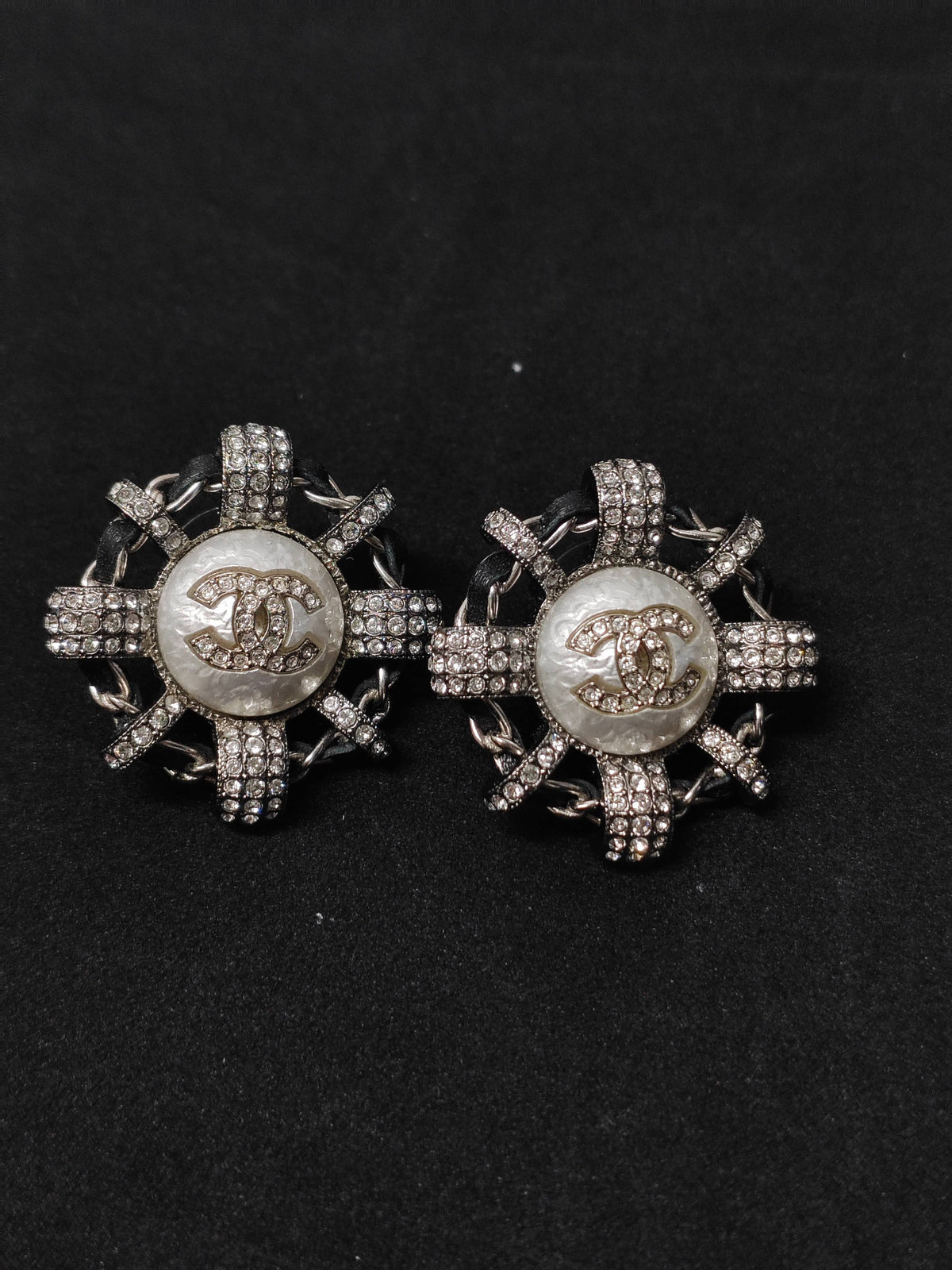 Chanel - Other - Silver-tone metal with rhinestone embellishment and a pearlescent-effect center. - Silver