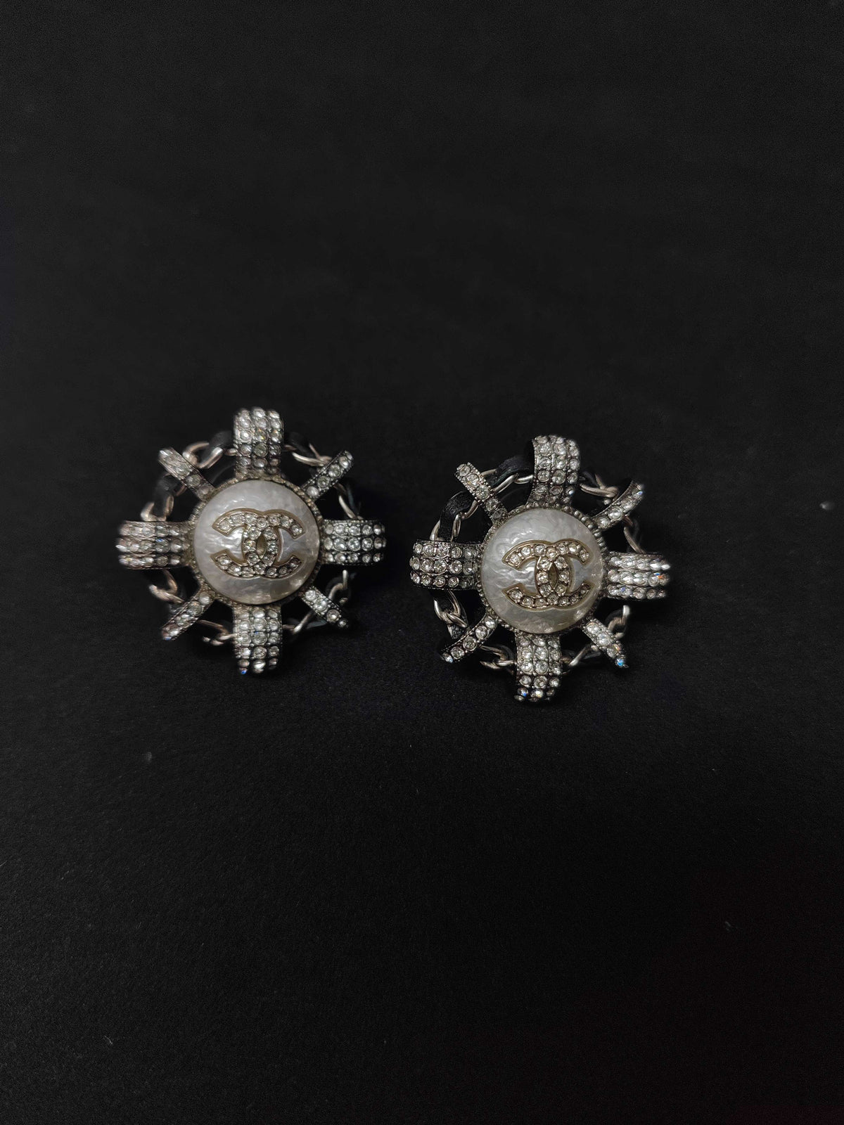 Chanel - Other - Silver-tone metal with rhinestone embellishment and a pearlescent-effect center. - Silver