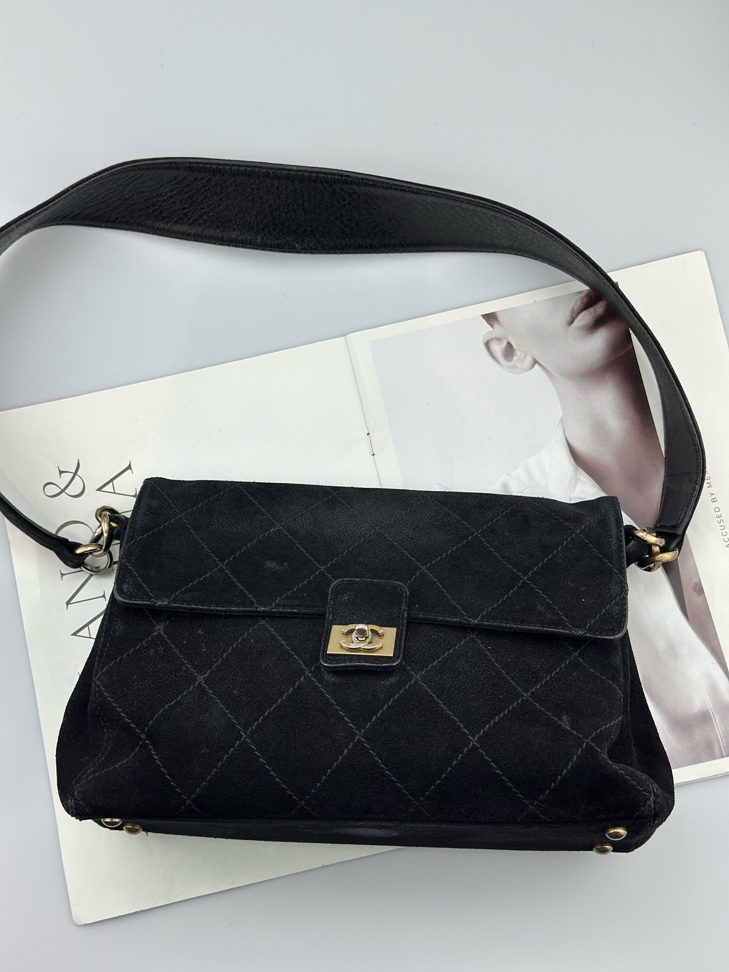 Chanel - Other - Suede - Black with Gold-Tone Hardware - (small)