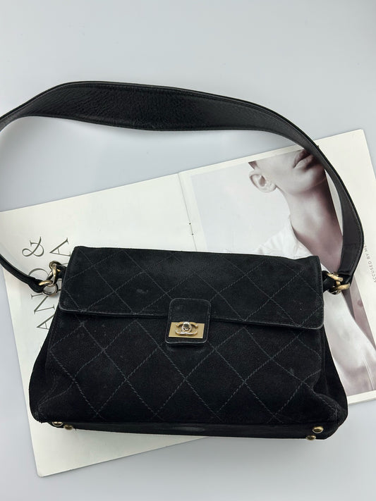Chanel - Other - Suede - Black with Gold-Tone Hardware - (small)