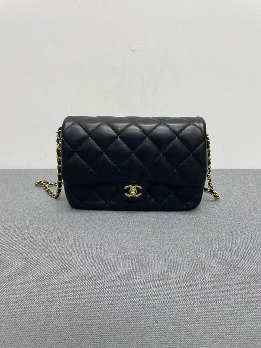 Chanel - Piping Chain Square Flap 23B - Lambskin leather - Black - (mini)