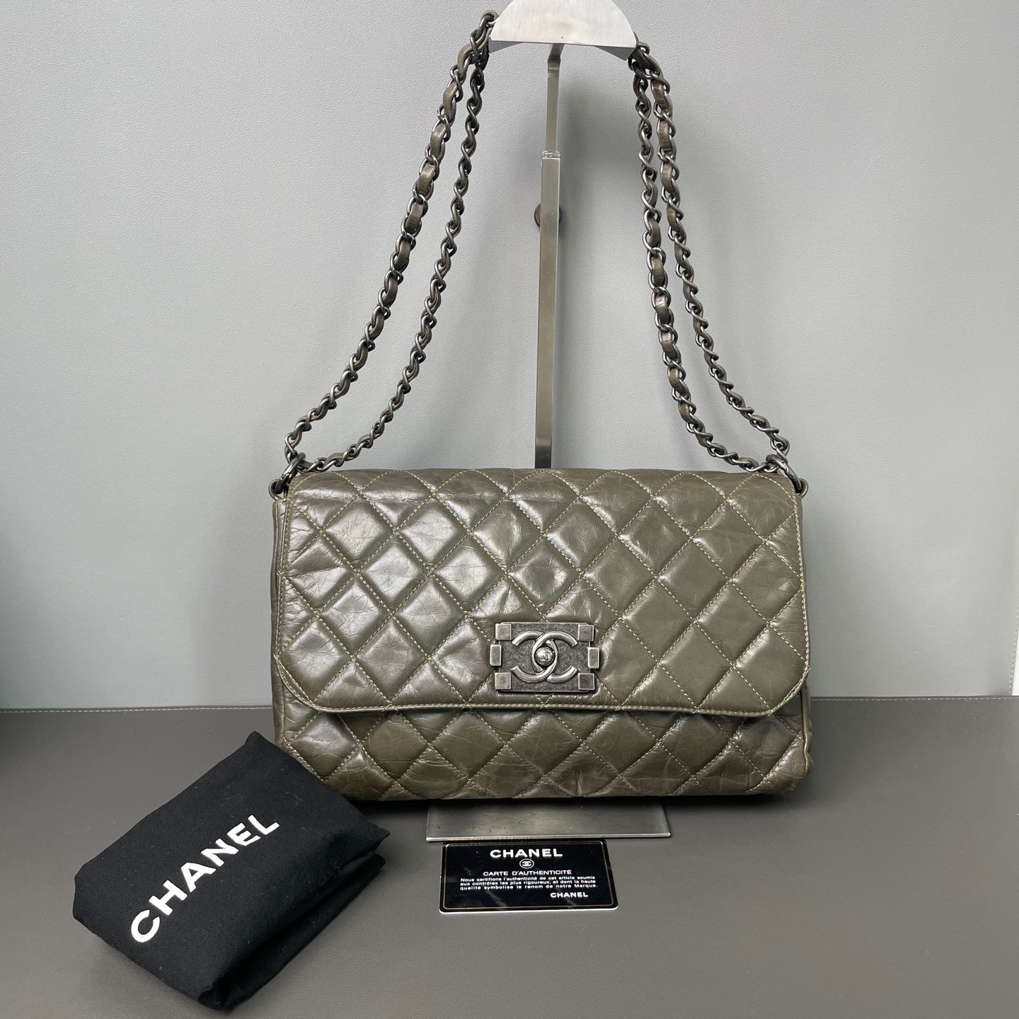 Chanel Quilted Flap Bag Leather Khaki - view 1