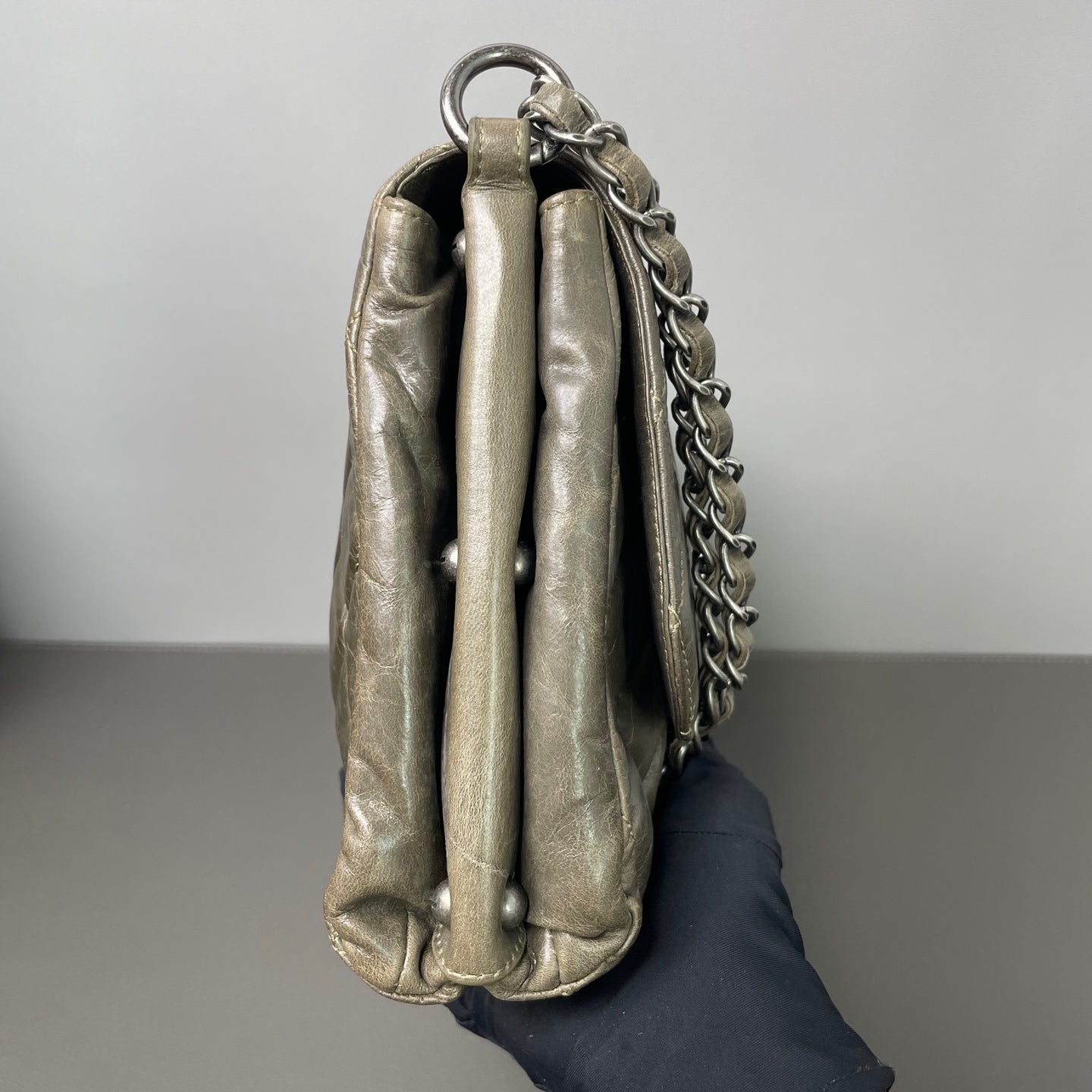 Chanel Quilted Flap Bag Leather Khaki - view 5