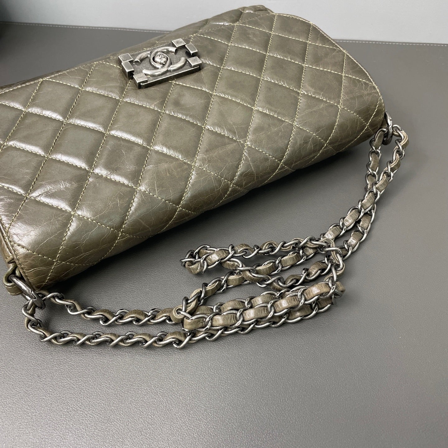 Chanel Quilted Flap Bag Leather Khaki - view 9