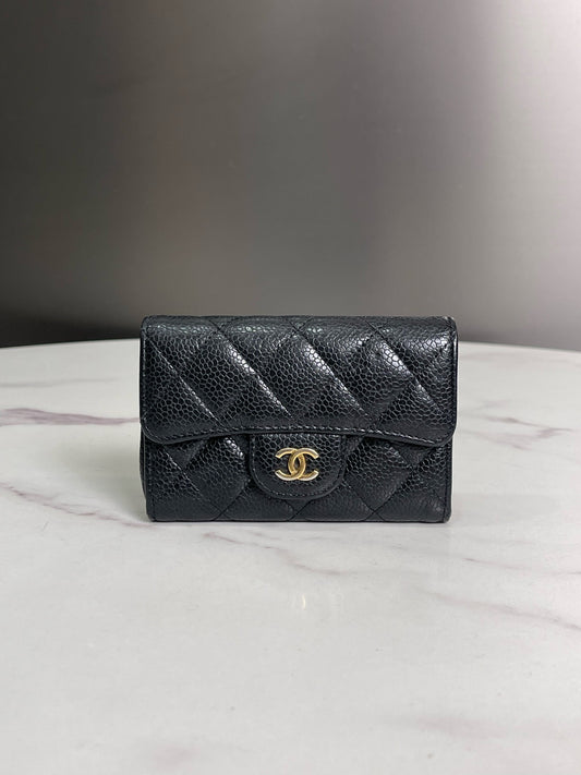 Chanel - Quilted Flap Wallet - Leather - Black - (small)